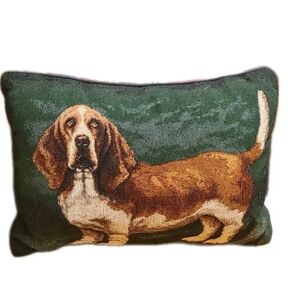 Vintage Picken Pillow Bassett Hound Dog 16x11" Jacquard Tapestry Decor USA